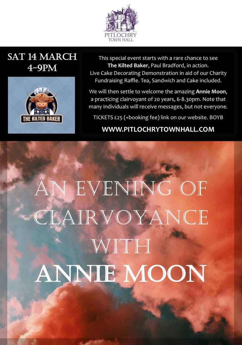 AN EVENING of CLAIRVOYANCE WITH ANNIE MOON, Including Charity appearance by THE KILTED BAKER at Fonab Caravan Park