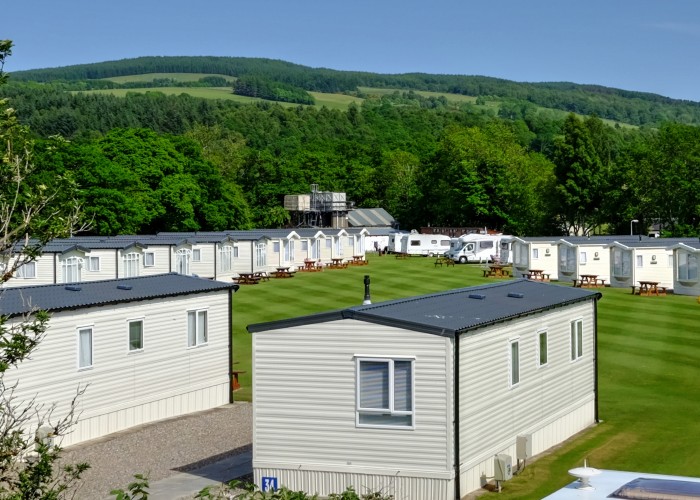 Overhead view of static caravans at Fonab holiday park