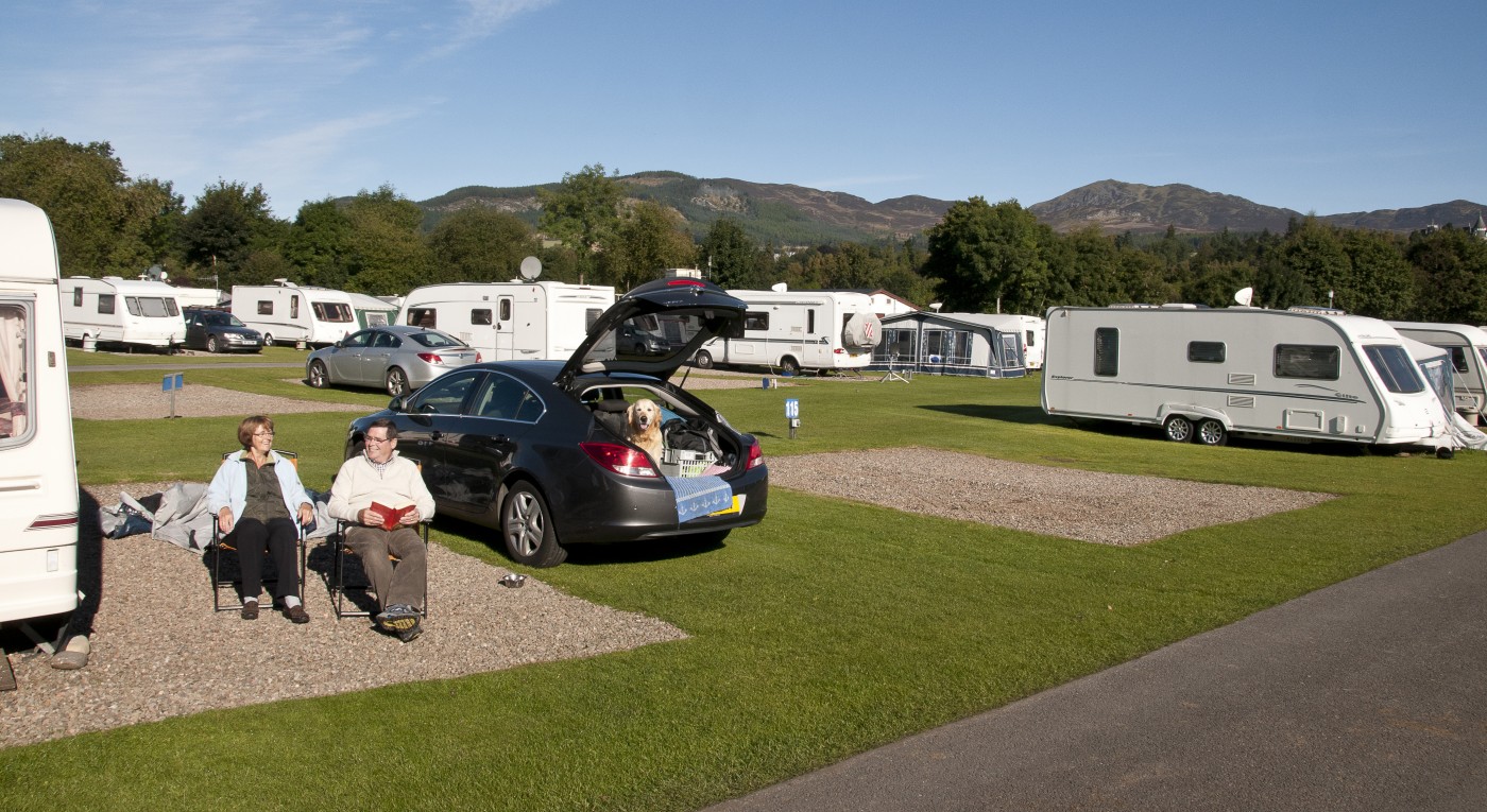 We welcome touring caravans, camper vans and motor homes to our well serviced parkland areas with great views of the surrounding hills of Highland Perthshire.