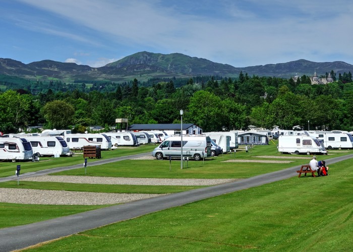 overview of Fonab caravan park with touring caravans