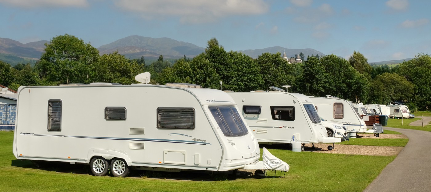 We welcome touring caravans, camper vans and motor homes to our well serviced parkland areas with great views of the surrounding hills of Highland Perthshire.