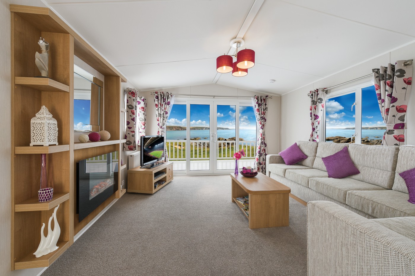 You will have a fantastic view of Ben Y Vrackie from the Willerby Avonmore. It has two bedrooms and an open plan kitchen/living room layout. 
Bedroom 1 – Double
Bedroom 2 – Twin. 
The living area can accommodate a further two people by setting up the sofa bed.