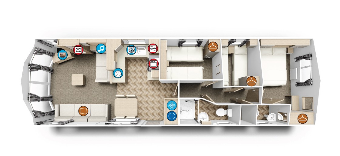 H  2018 Brockenhurst 3 Bedroom Caravan Floor Plan