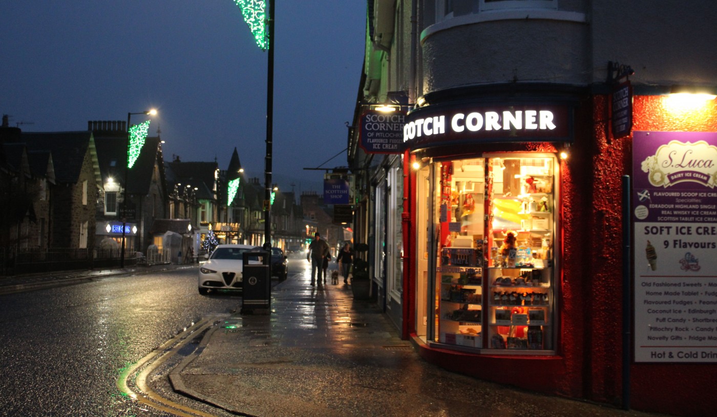 Pitlochry shopping street at night