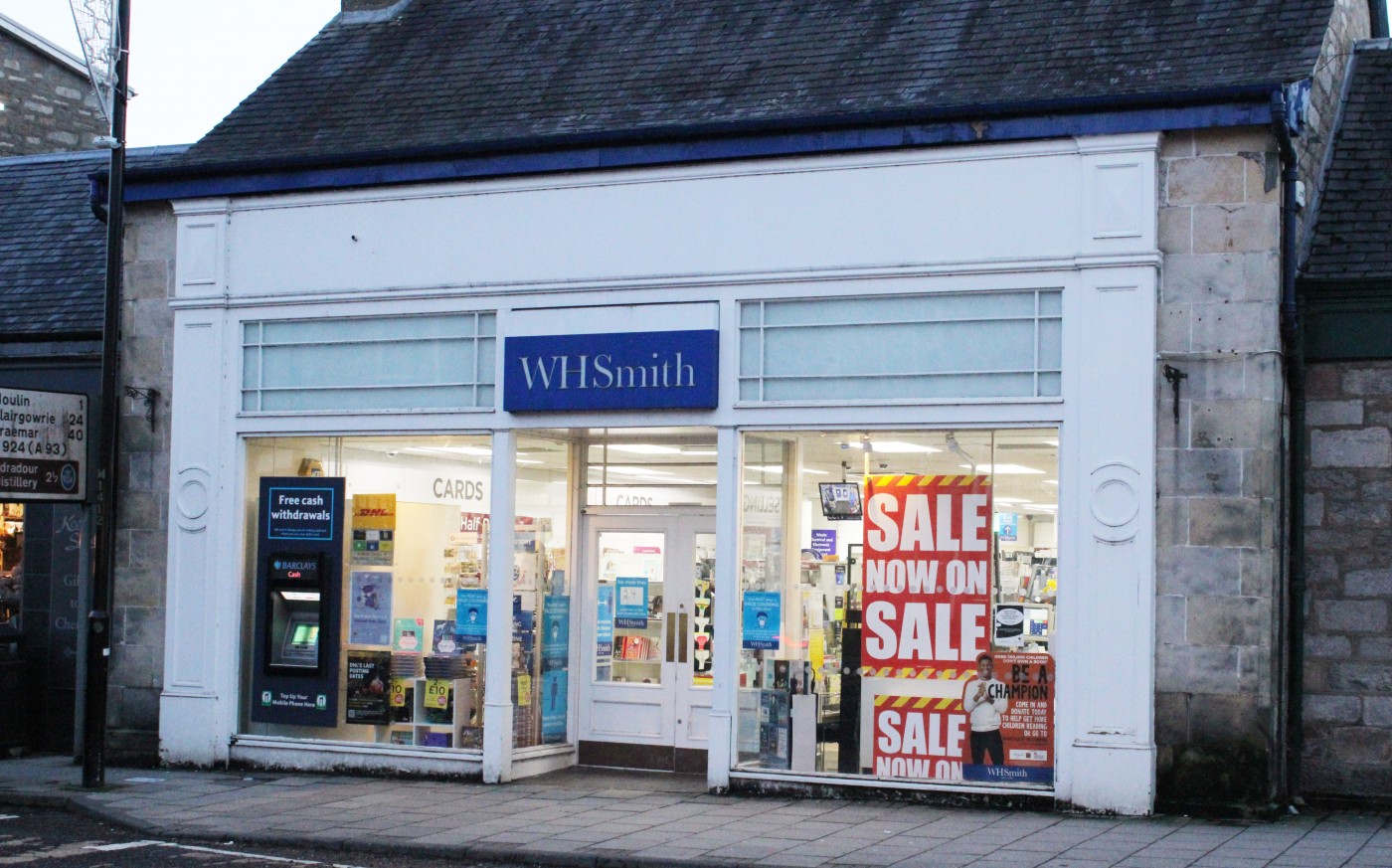 WHSmith, the largest stationary and office supplies shop in Pitlochry.